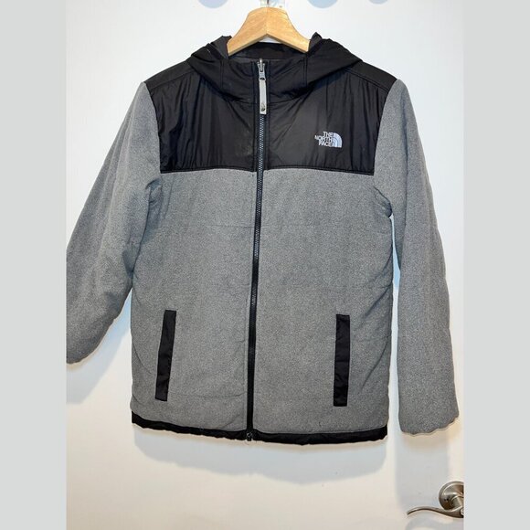 The North Face Reversible Gray & Black Hooded Full Zip Fleece Jacket Boy's Sz L